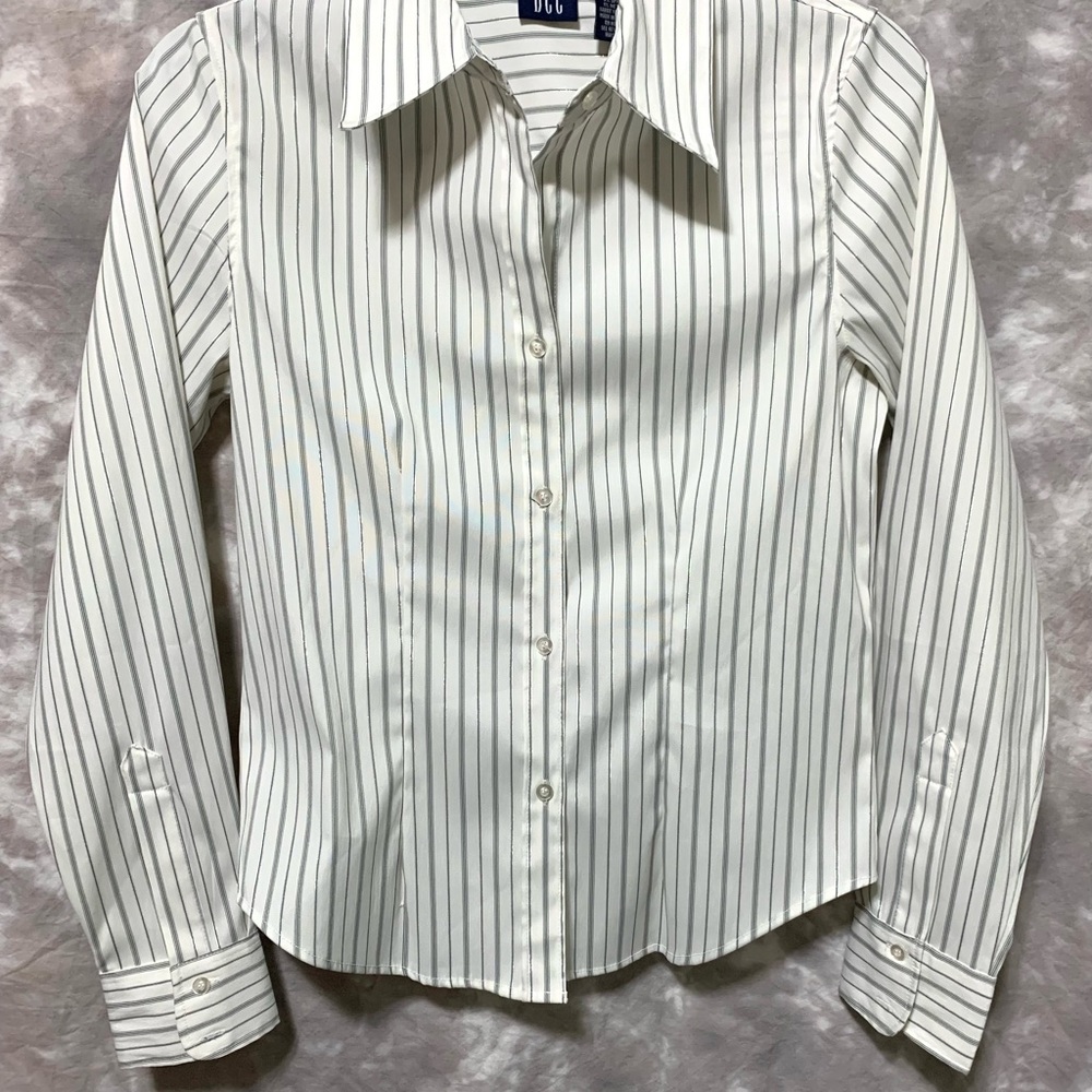 Dress Shirt Size S White with Black and Silver Stripes